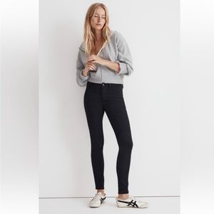 Madewell black roadtripper curvy long washed with distressed knees and raw hem